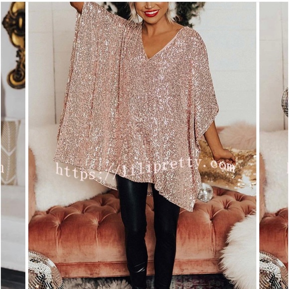 Perfect for Eras Tour!! NWOT Light The Way Sequin Shift Tunic Blouse Size Small - Picture 3 of 6